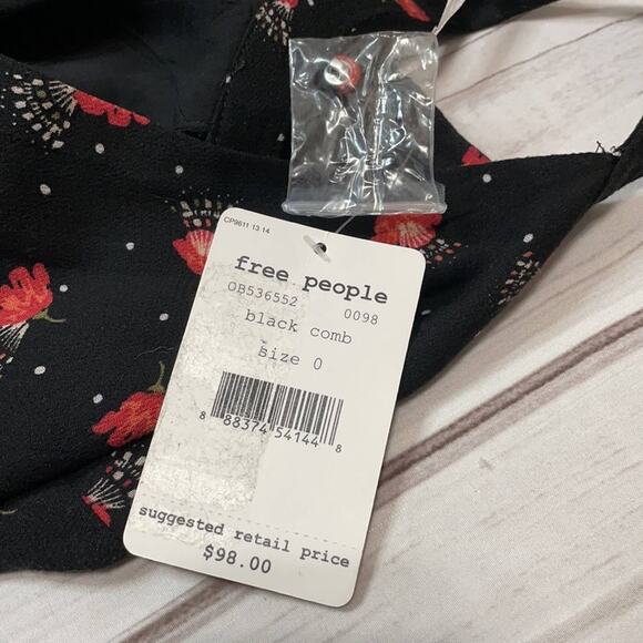 FREE PEOPLE Black Floral Combo Tegan Dress Size 0 - Picture 7 of 10
